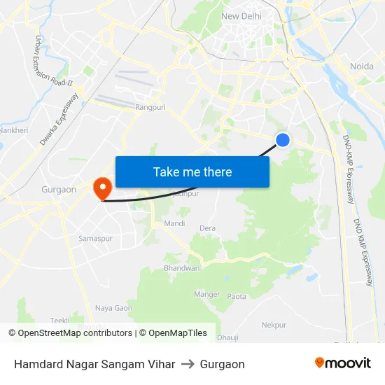 Hamdard Nagar Sangam Vihar to Gurgaon map
