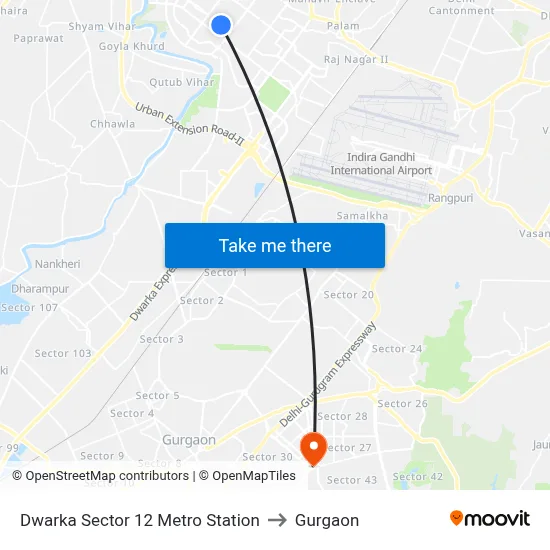 Dwarka Sector 12 Metro Station to Gurgaon map