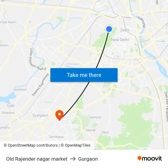 Old Rajender nagar market to Gurgaon map