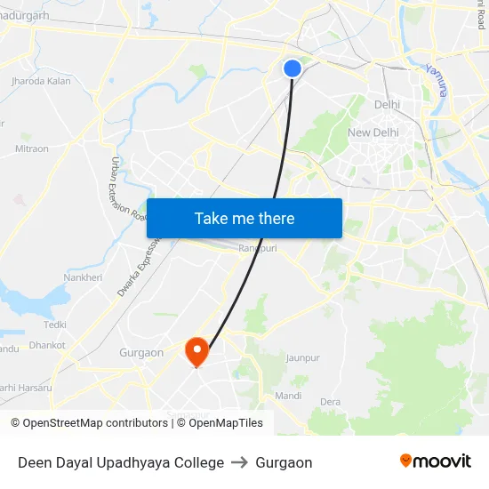 Deen Dayal Upadhyaya College to Gurgaon map