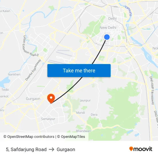 5, Safdarjung Road to Gurgaon map