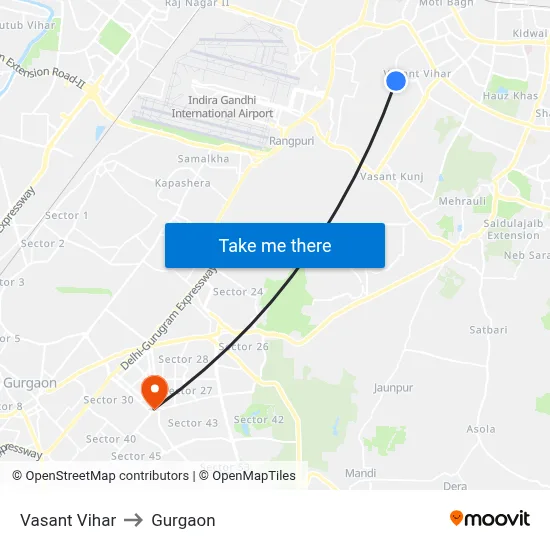 Vasant Vihar to Gurgaon map