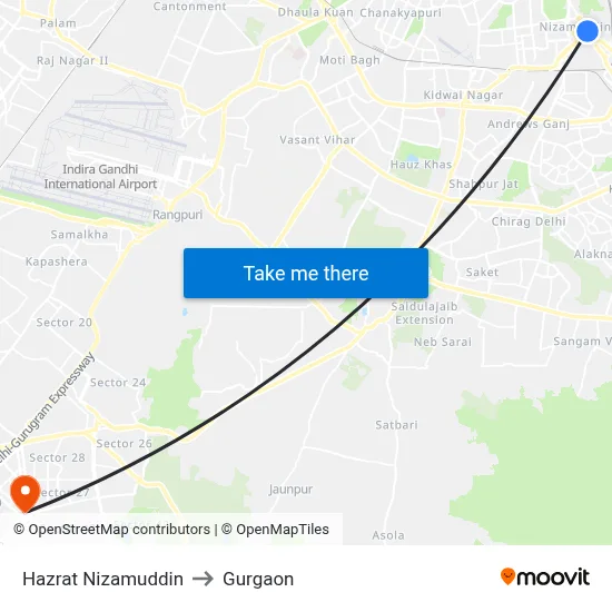 Hazrat Nizamuddin to Gurgaon map