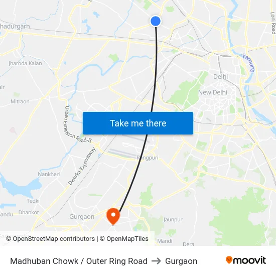Madhuban Chowk / Outer Ring Road to Gurgaon map