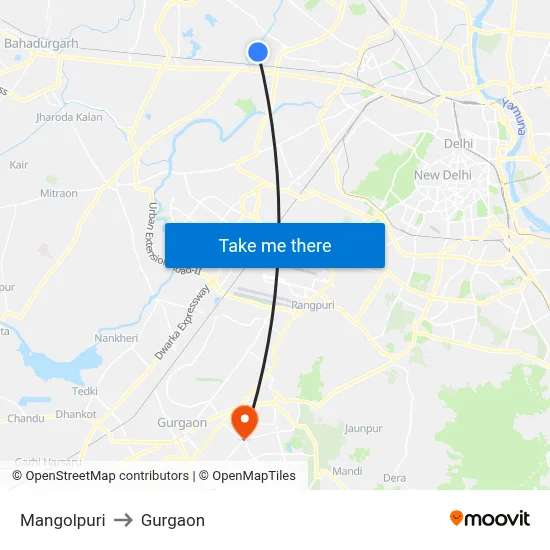 Mangolpuri to Gurgaon map