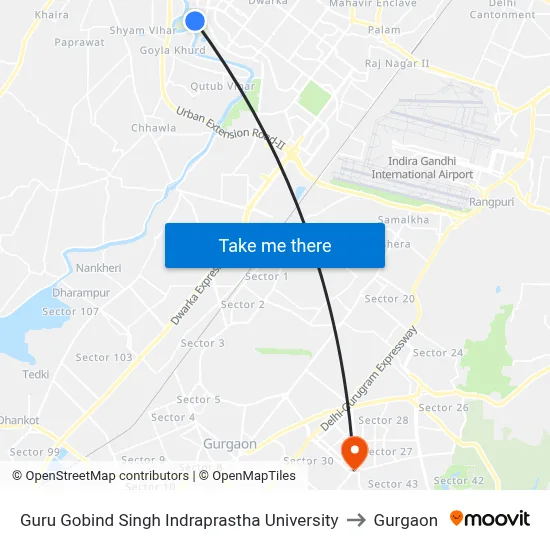 Guru Gobind Singh Indraprastha University to Gurgaon map