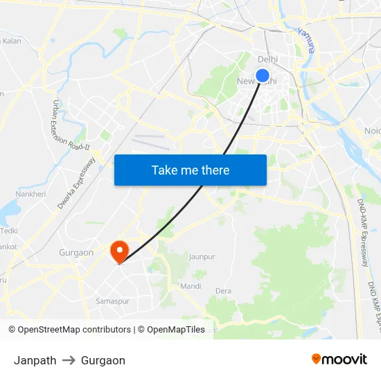Janpath to Gurgaon map