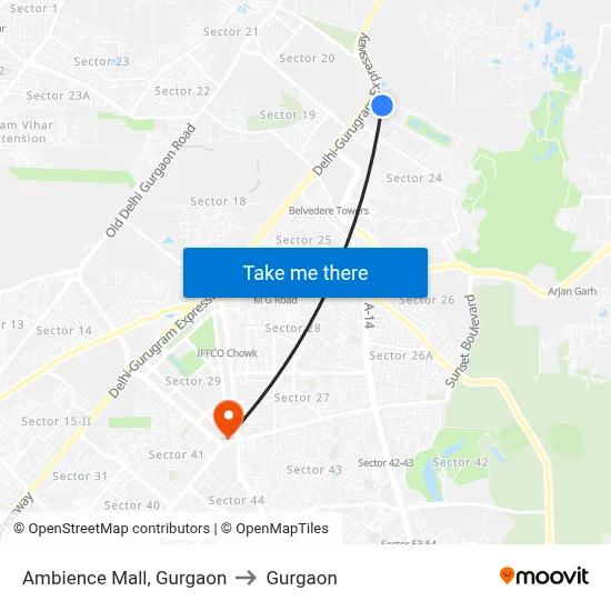 Ambience Mall, Gurgaon to Gurgaon map