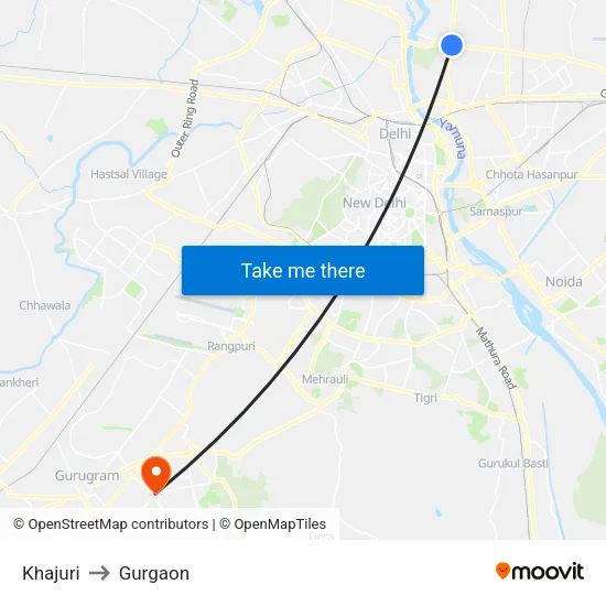 Khajuri to Gurgaon map