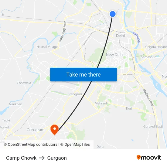 Camp Chowk to Gurgaon map