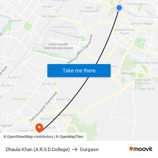 Dhaula Khan (A.R.S.D.College) to Gurgaon map