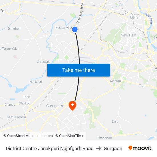 District Centre Janakpuri Najafgarh Road to Gurgaon map