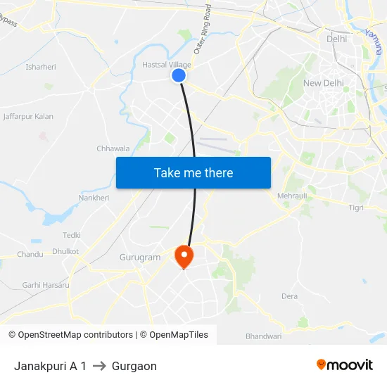 Janakpuri A 1 to Gurgaon map