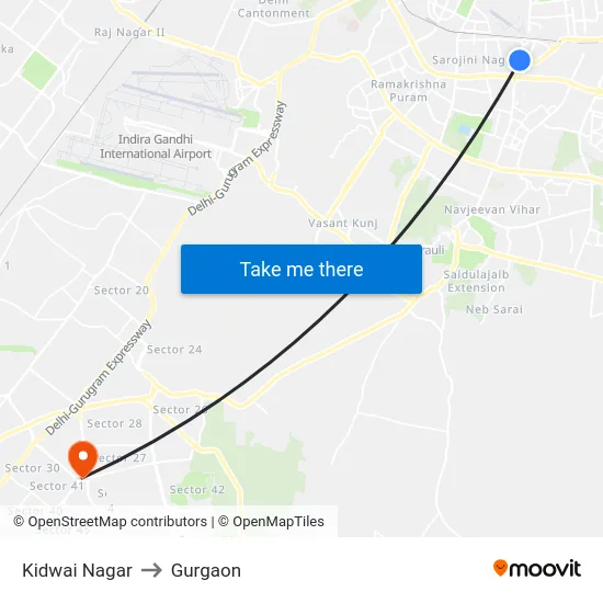 Kidwai Nagar to Gurgaon map