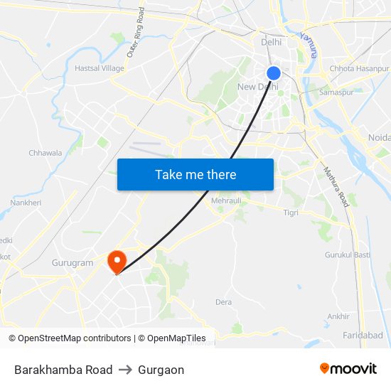 Barakhamba Road to Gurgaon map