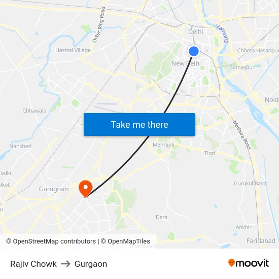 Rajiv Chowk to Gurgaon map