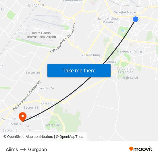 Aiims to Gurgaon map