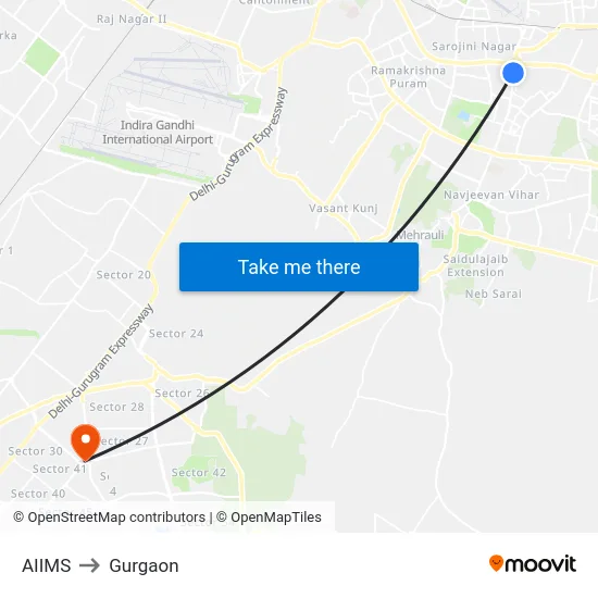 AIIMS to Gurgaon map