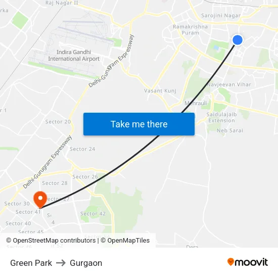 Green Park to Gurgaon map