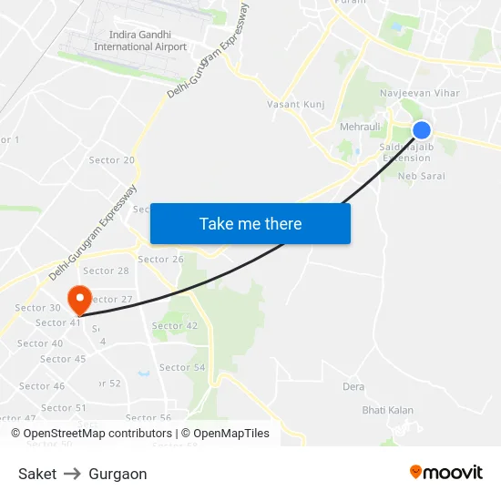 Saket to Gurgaon map