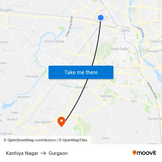 Kanhiya Nagar to Gurgaon map