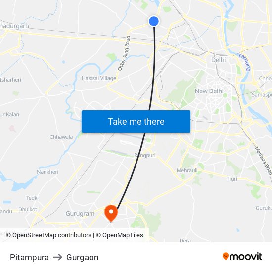 Pitampura to Gurgaon map