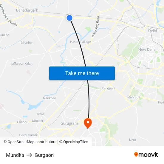 Mundka to Gurgaon map