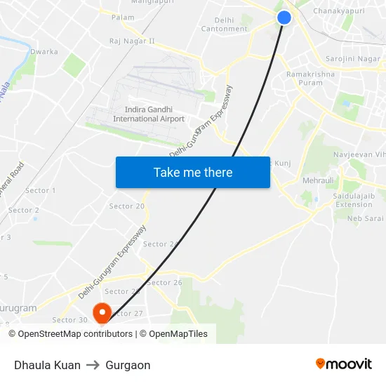 Dhaula Kuan to Gurgaon map
