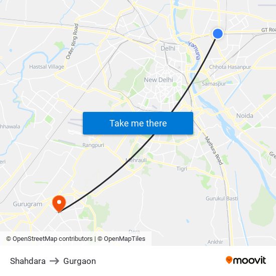 Shahdara to Gurgaon map