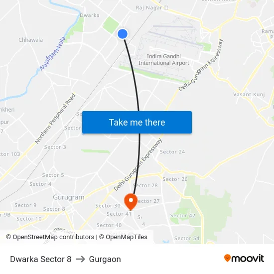Dwarka Sector 8 to Gurgaon map