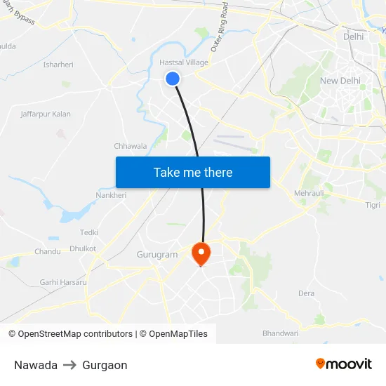 Nawada to Gurgaon map