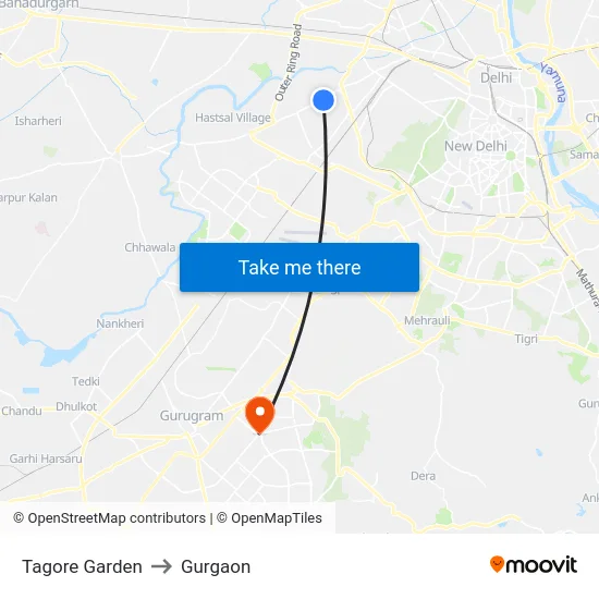 Tagore Garden to Gurgaon map
