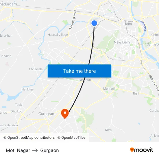 Moti Nagar to Gurgaon map