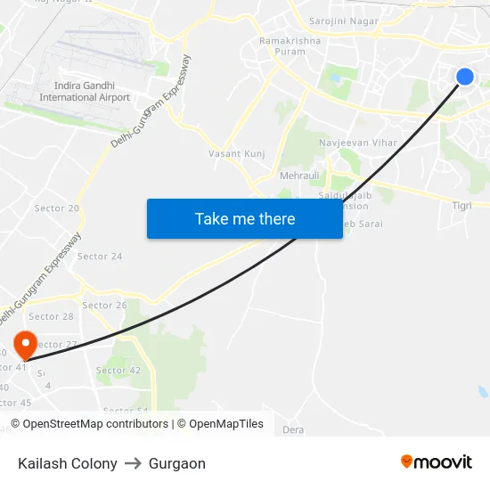 Kailash Colony to Gurgaon map