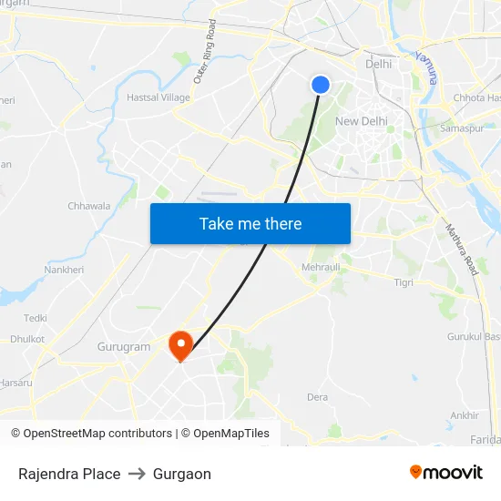 Rajendra Place to Gurgaon map