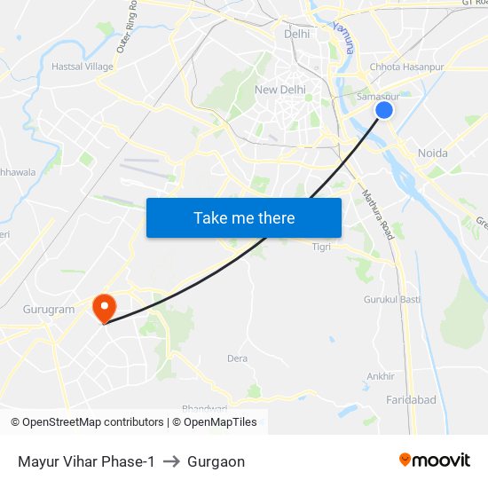 Mayur Vihar Phase-1 to Gurgaon map