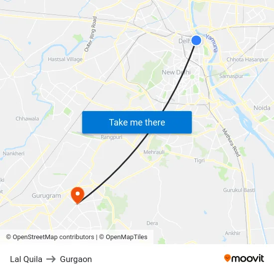 Lal Quila to Gurgaon map