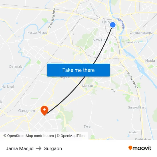 Jama Masjid to Gurgaon map