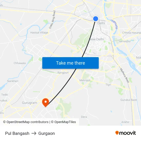 Pul Bangash to Gurgaon map