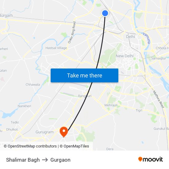 Shalimar Bagh to Gurgaon map