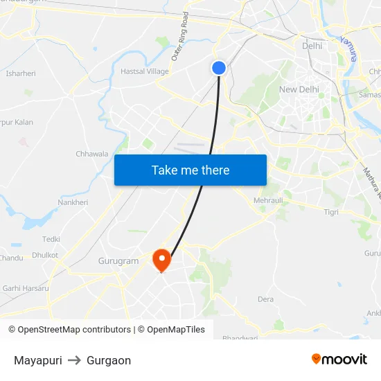 Mayapuri to Gurgaon map