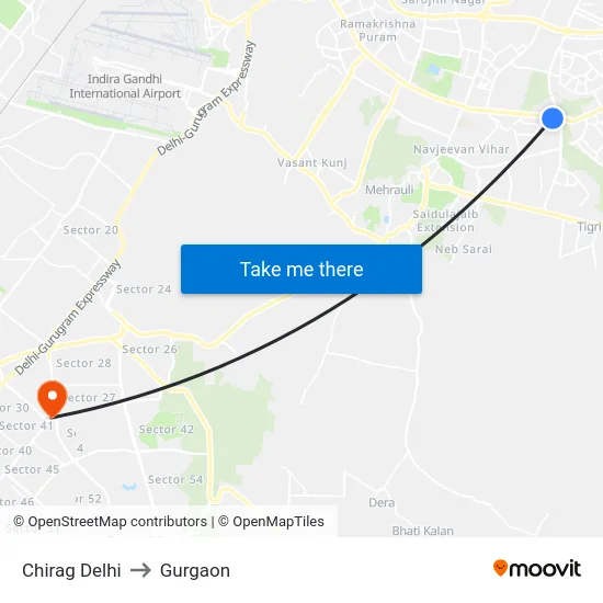 Chirag Delhi to Gurgaon map