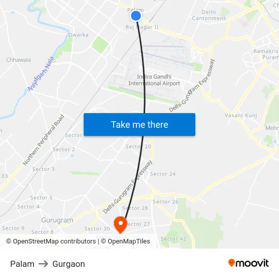 Palam to Gurgaon map