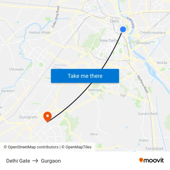 Delhi Gate to Gurgaon map
