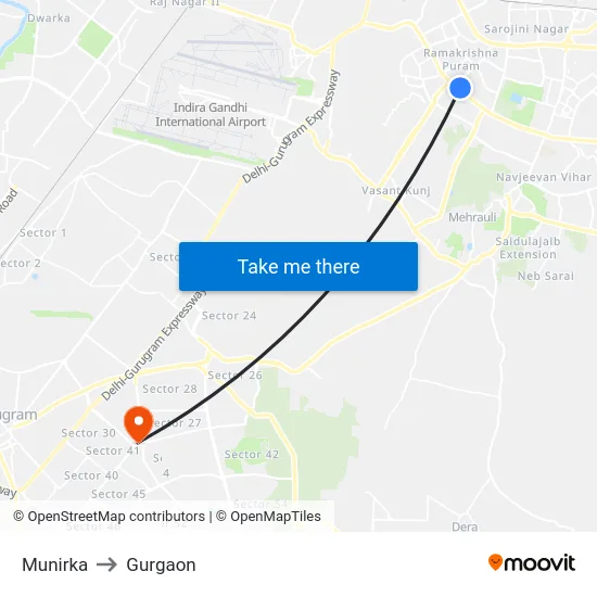 Munirka to Gurgaon map