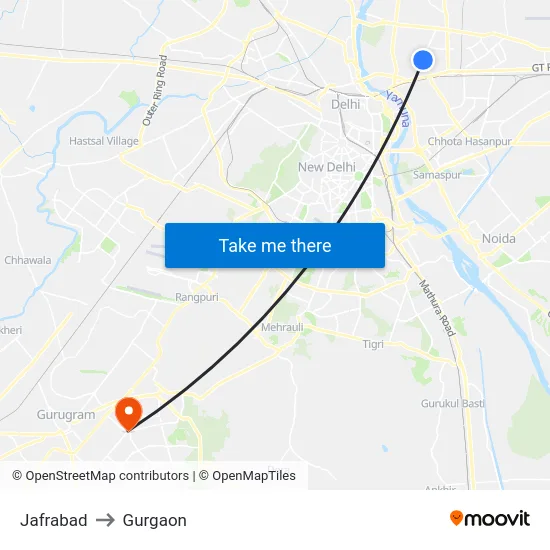 Jafrabad to Gurgaon map