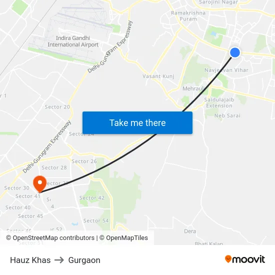 Hauz Khas to Gurgaon map