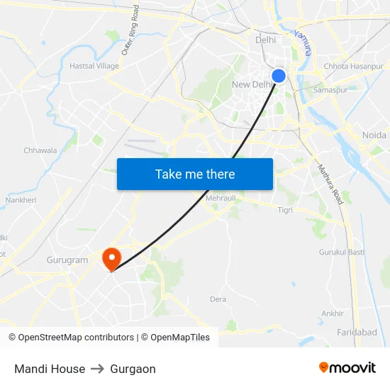 Mandi House to Gurgaon map
