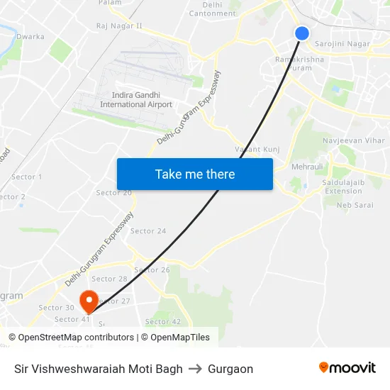 Sir Vishweshwaraiah Moti Bagh to Gurgaon map