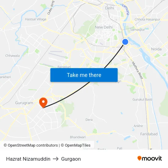 Hazrat Nizamuddin to Gurgaon map